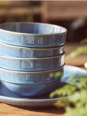 Anthropologie Blue and Aqua Glazed Ceramic cereal bowls set of 4